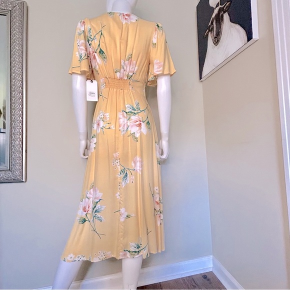 Leith Yellow Floral V Neck Midi Dress - Picture 4 of 9
